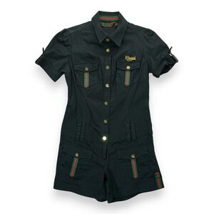 COOGI Jumpsuit Romper Size 5/6 Snap Closure Stretch Black Short Sleeve ~ EUC